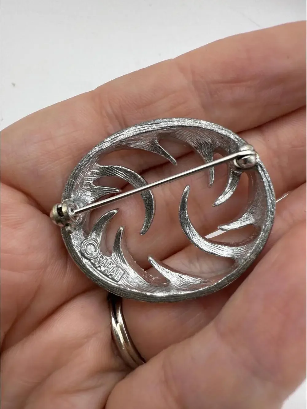 Silver Tone Textured Crescent Brooch Pin Sarah Coventry